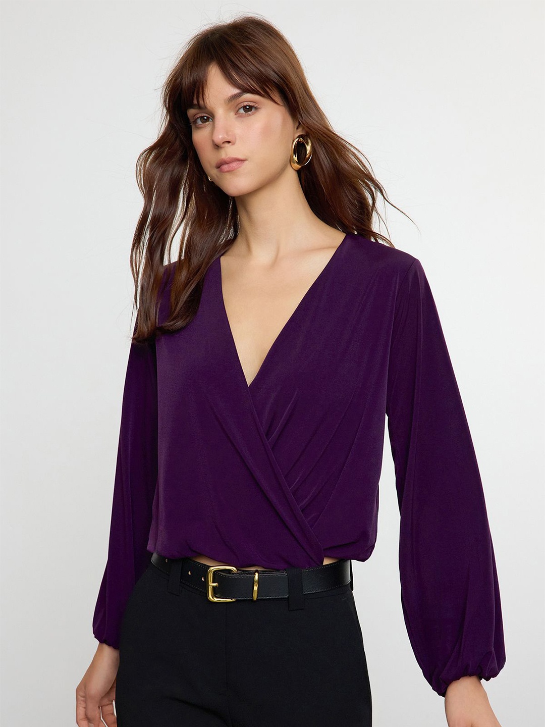 

Trendyol Women V-Neck Wrap Top, Purple