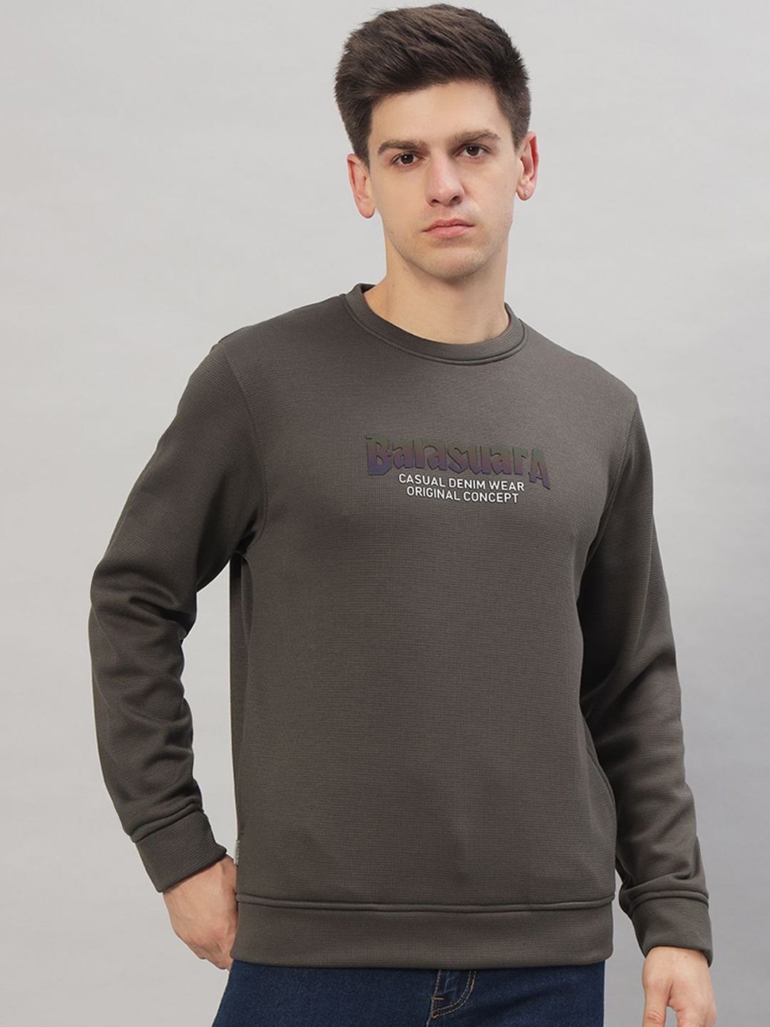 

PROFY Men Round Neck Long Sleeves Sweatshirt, Grey
