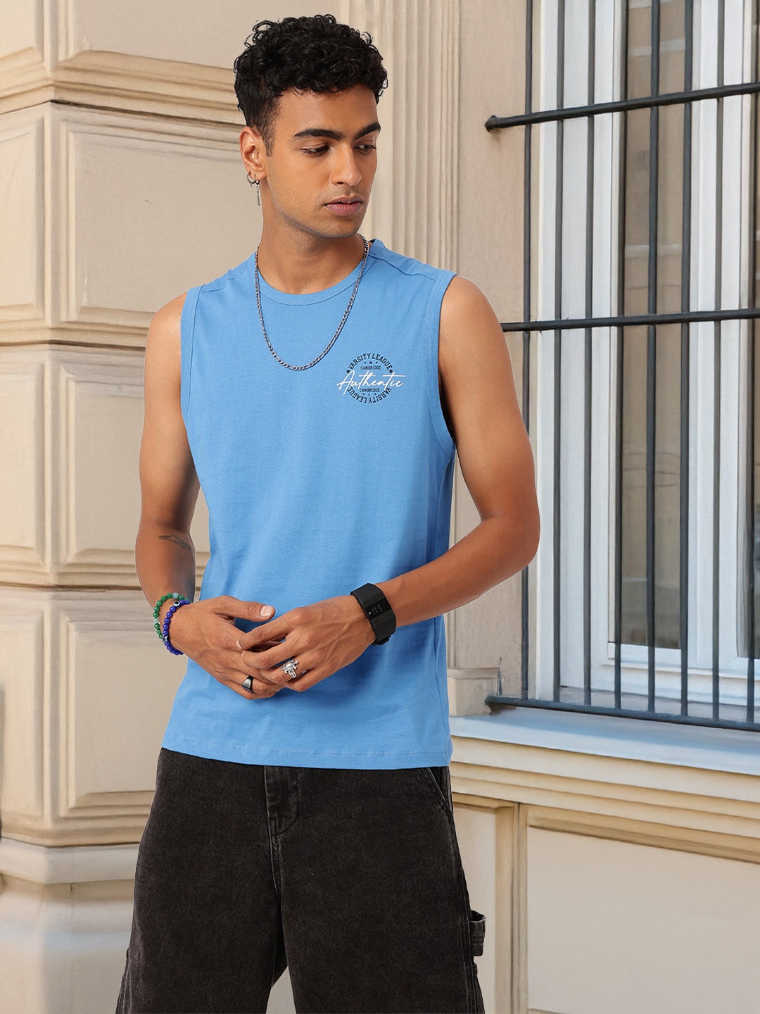 

Kook N Keech Street Smart Printed Sleeveless T-shirt, Blue