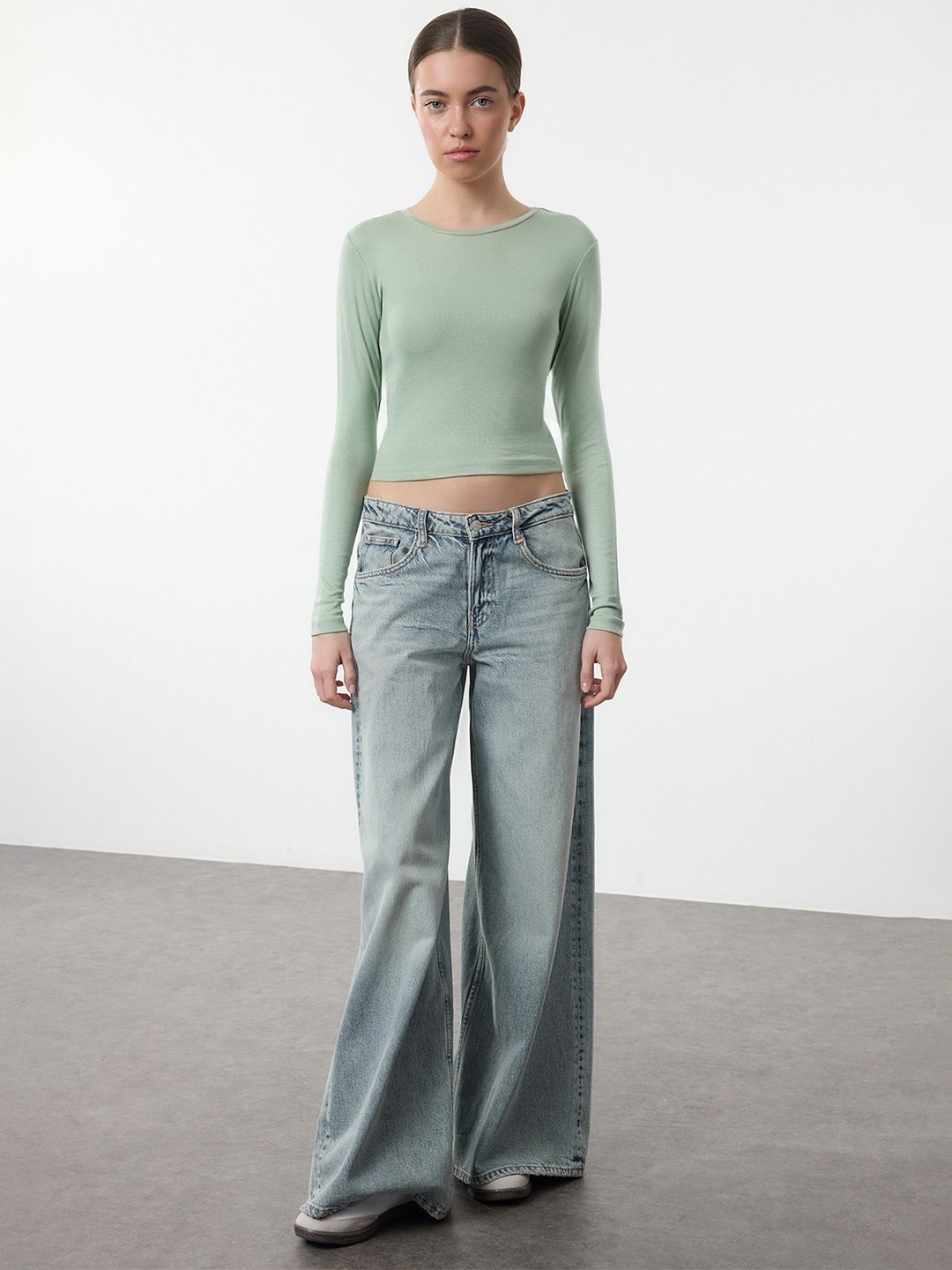 

Trendyol Women Cotton Crop Top, Sea green