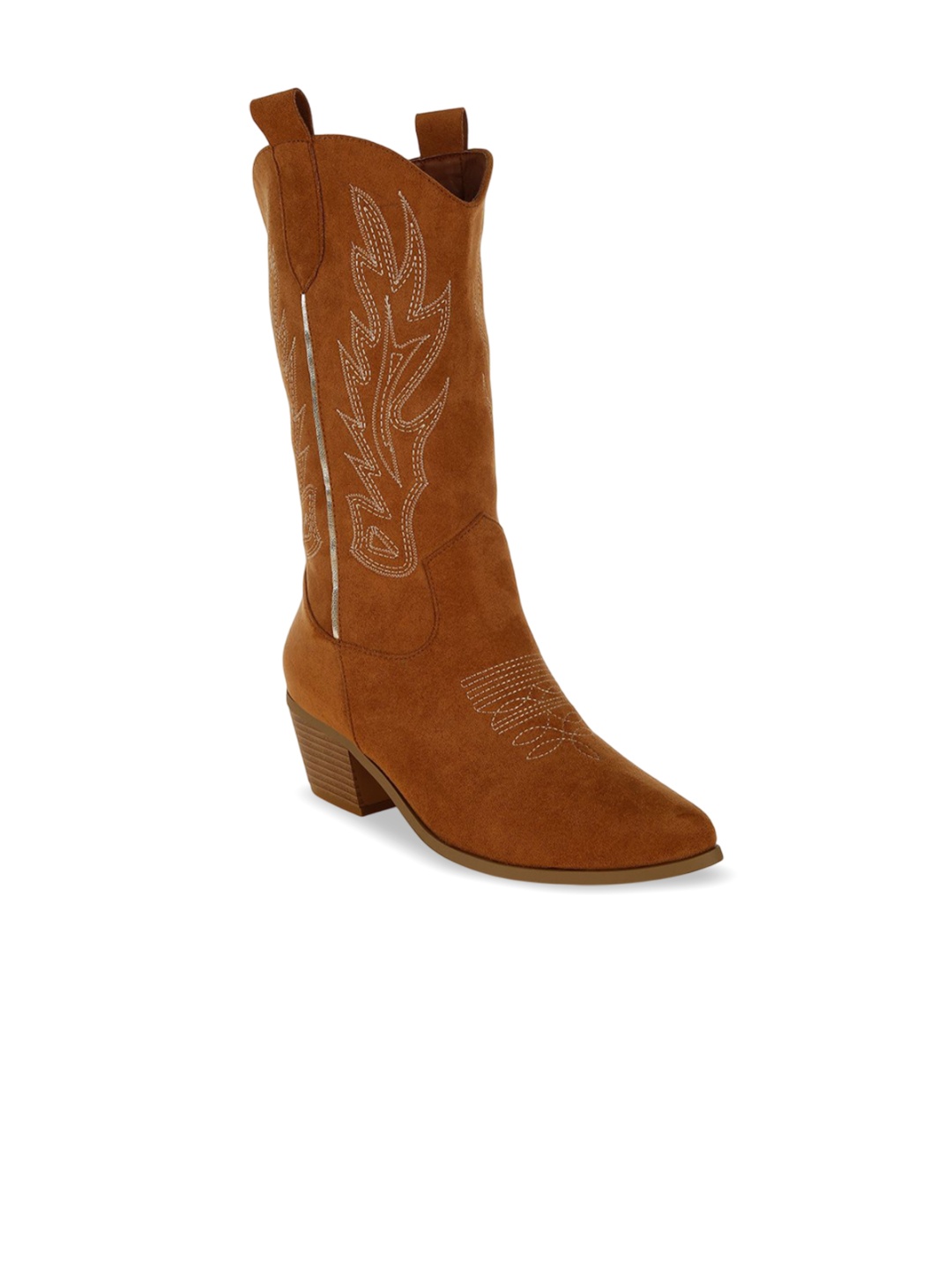 

London Rag Women Embroidery Detail Cowboy Boots, Tan