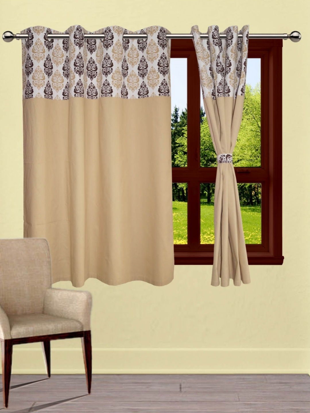 

Lushomes Beige & White Floral Window Curtain