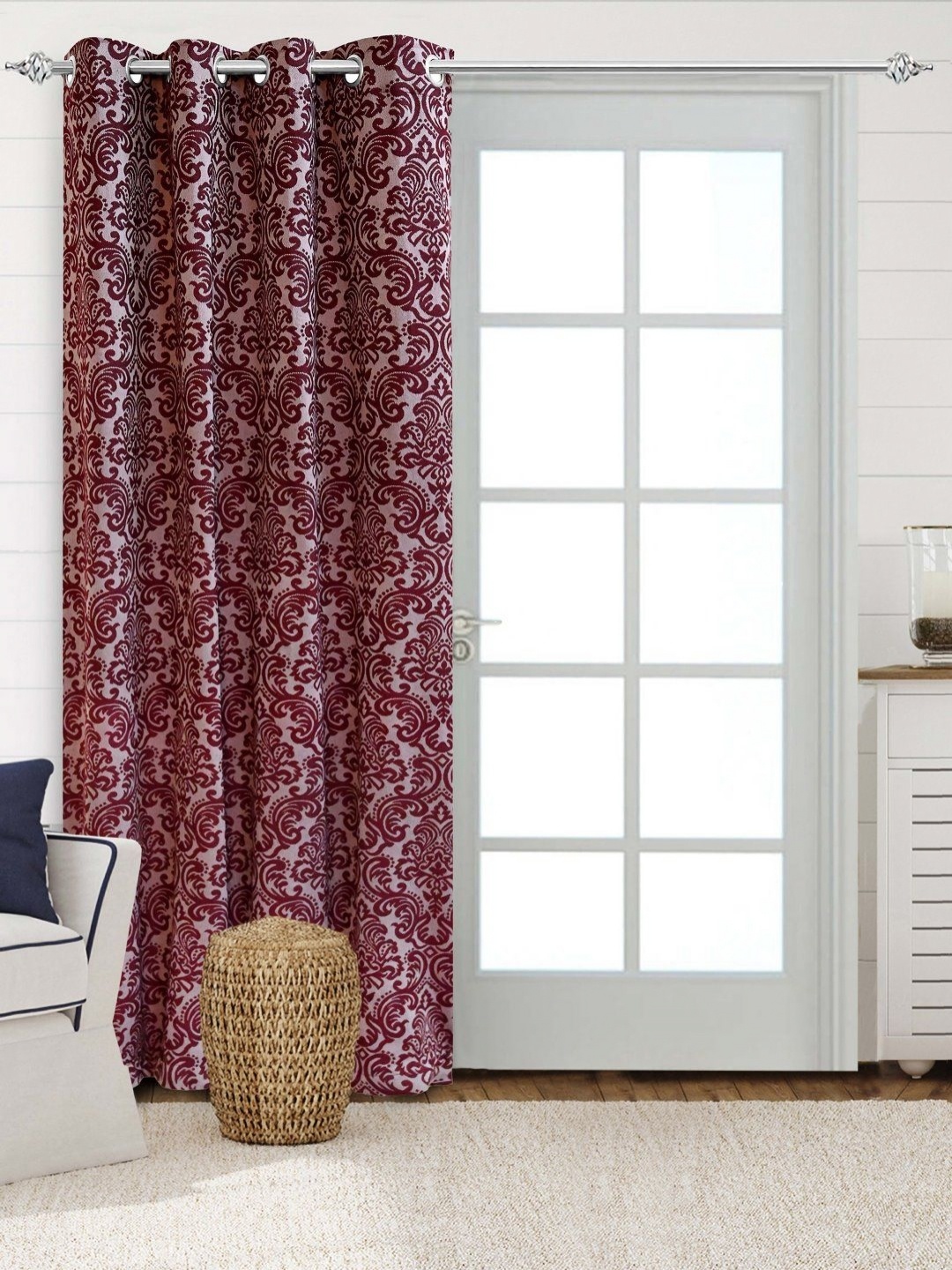 

Saral Home Maroon & White Floral Room Darkening Long Door Curtain