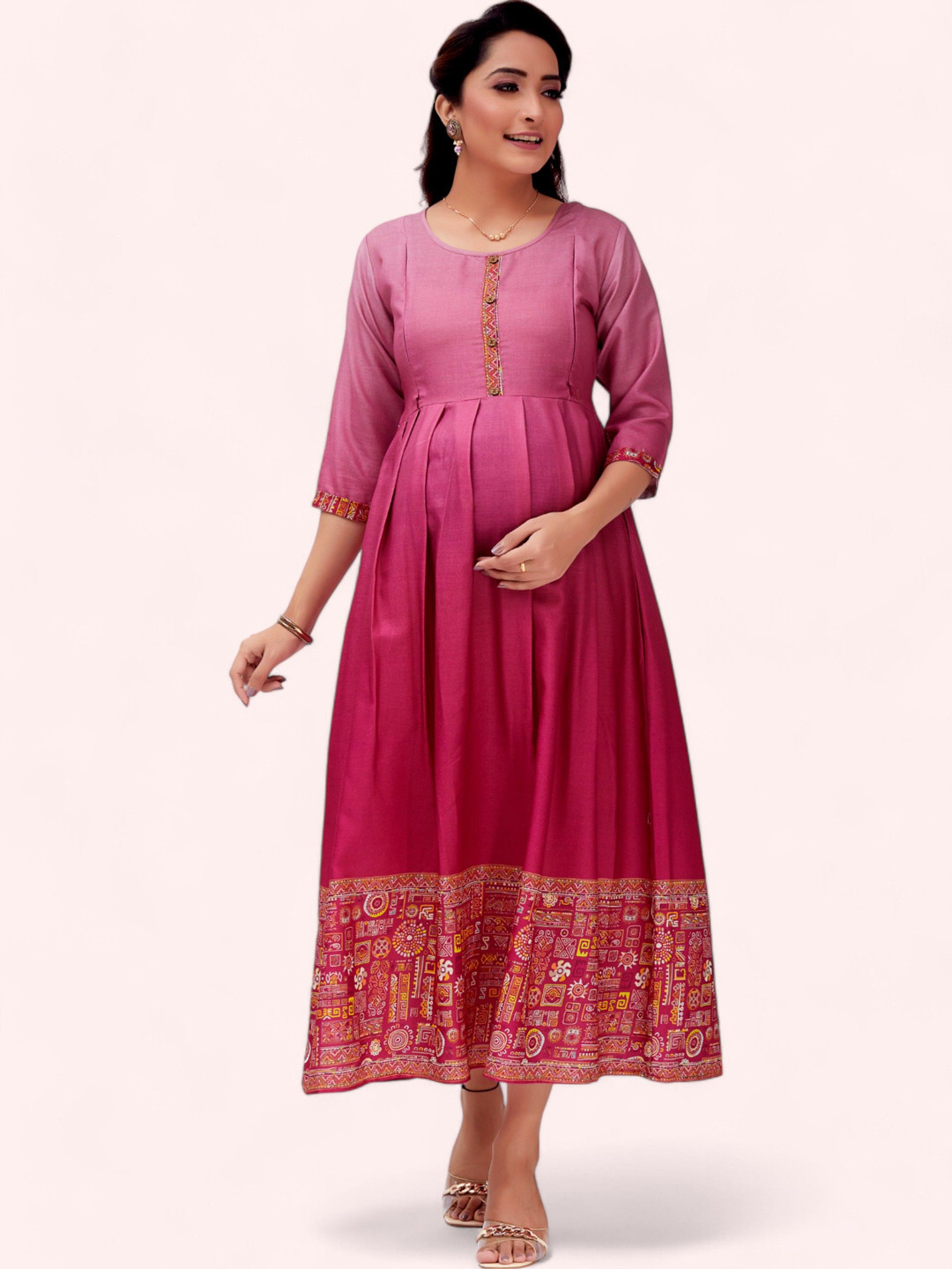 

RITIJYA Women Floral Printed Floral Maternity Anarkali Kurta, Pink