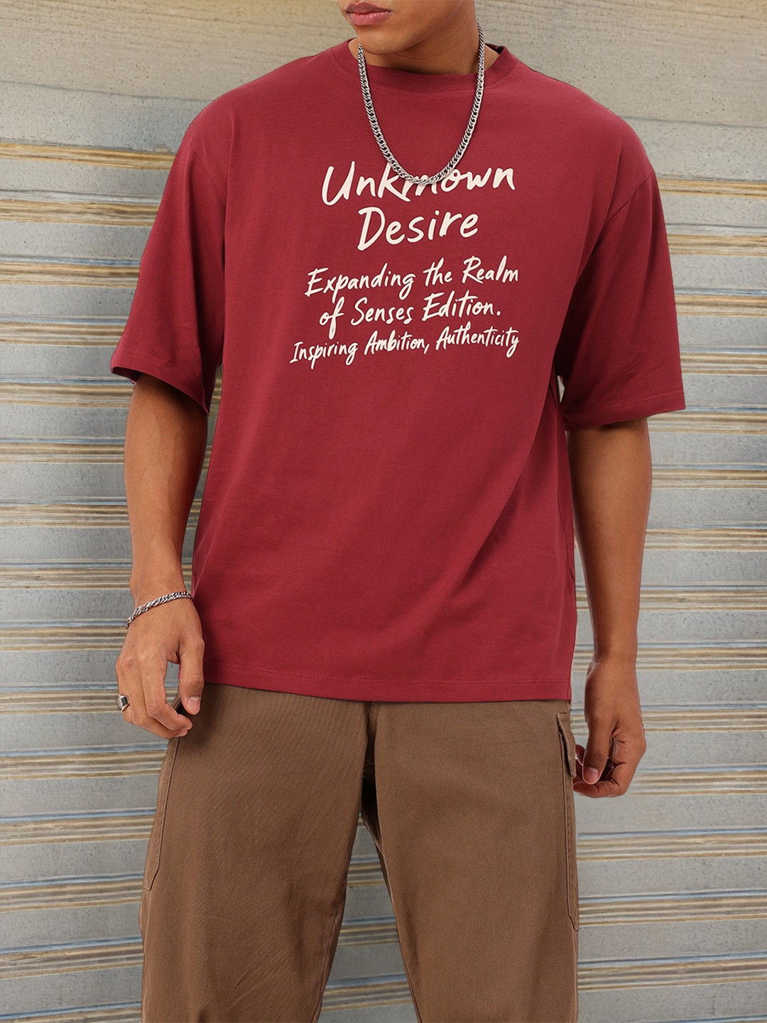 

Kook N Keech Edgy Covert Desire Printed Oversized Fit T-shirt, Maroon