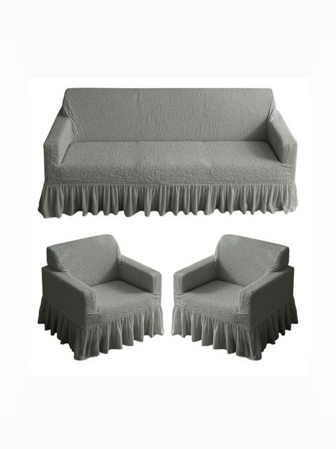 

HOUSE OF QUIRK Self Design 3+1+1 Seater Sofa Cover With Arms, Grey