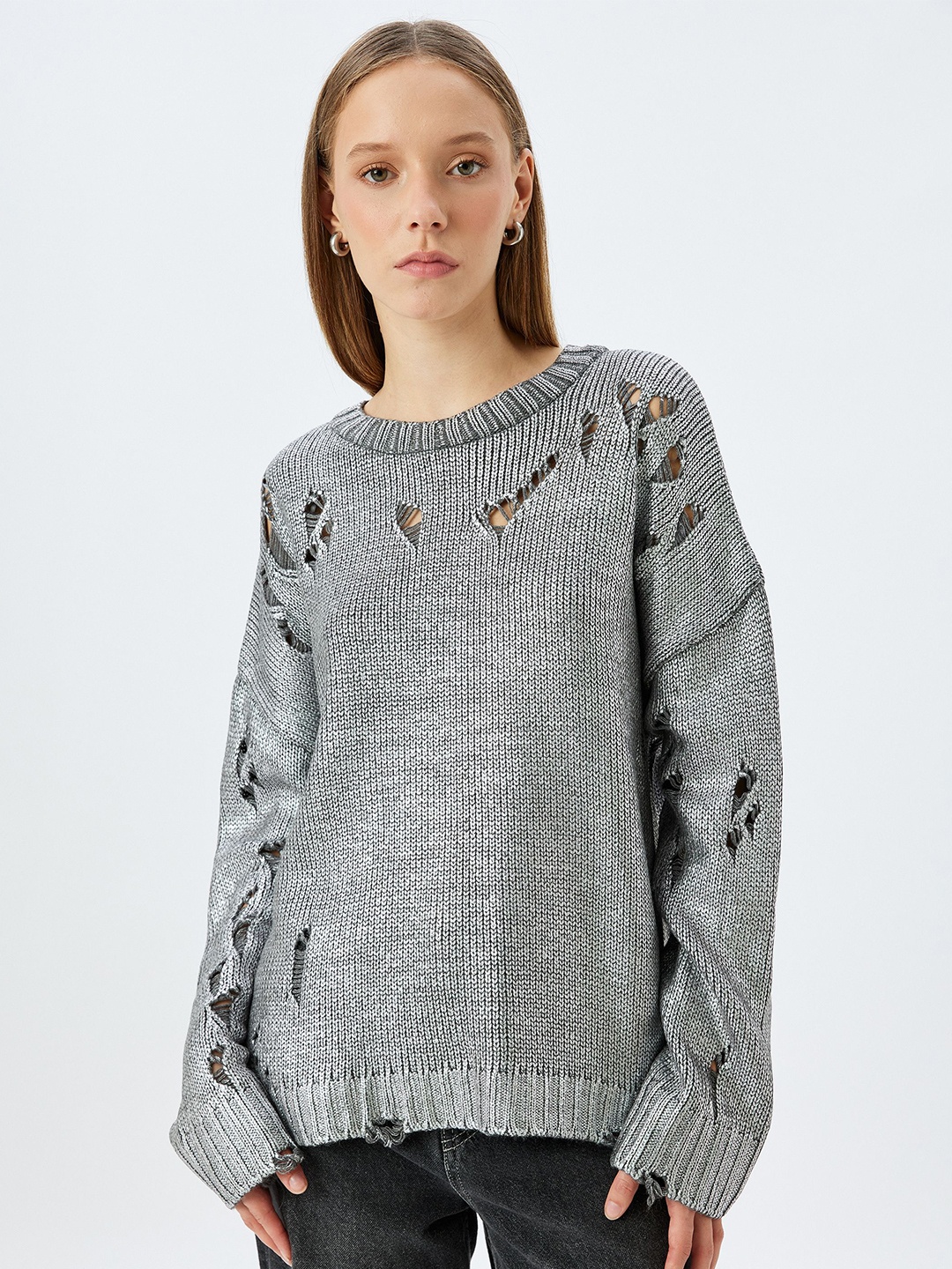 

Koton Women Round Neck Long Sleeves Pullover, Grey