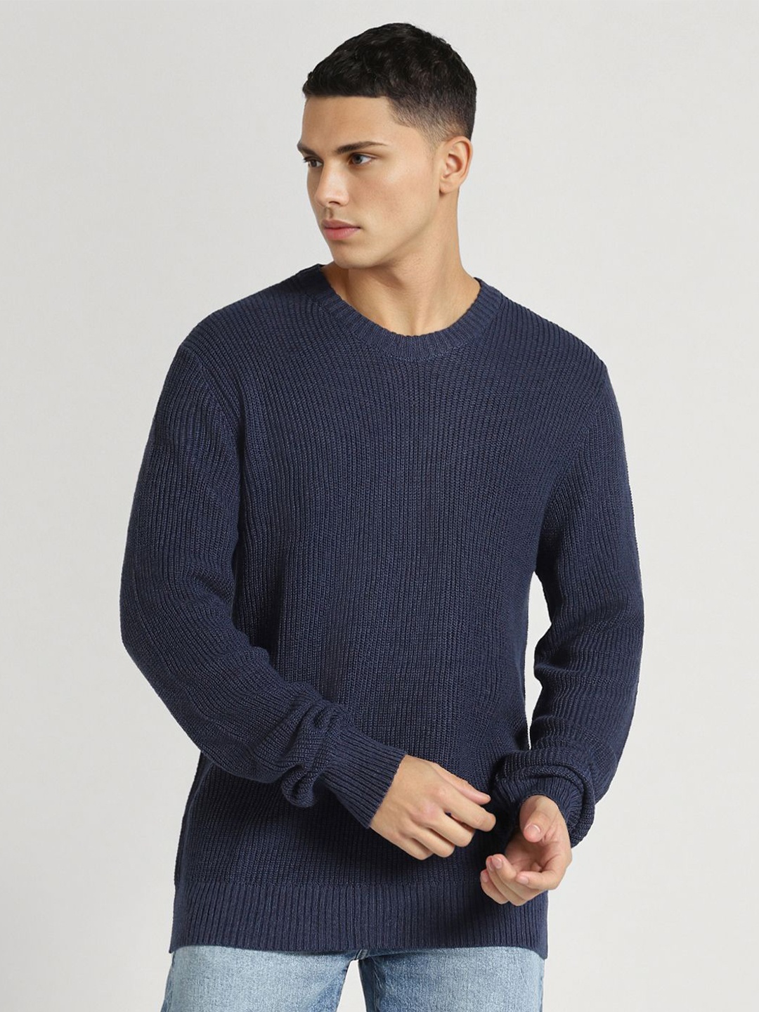 

AMERICAN EAGLE OUTFITTERS Men Ribbed Cotton Pullover, Blue