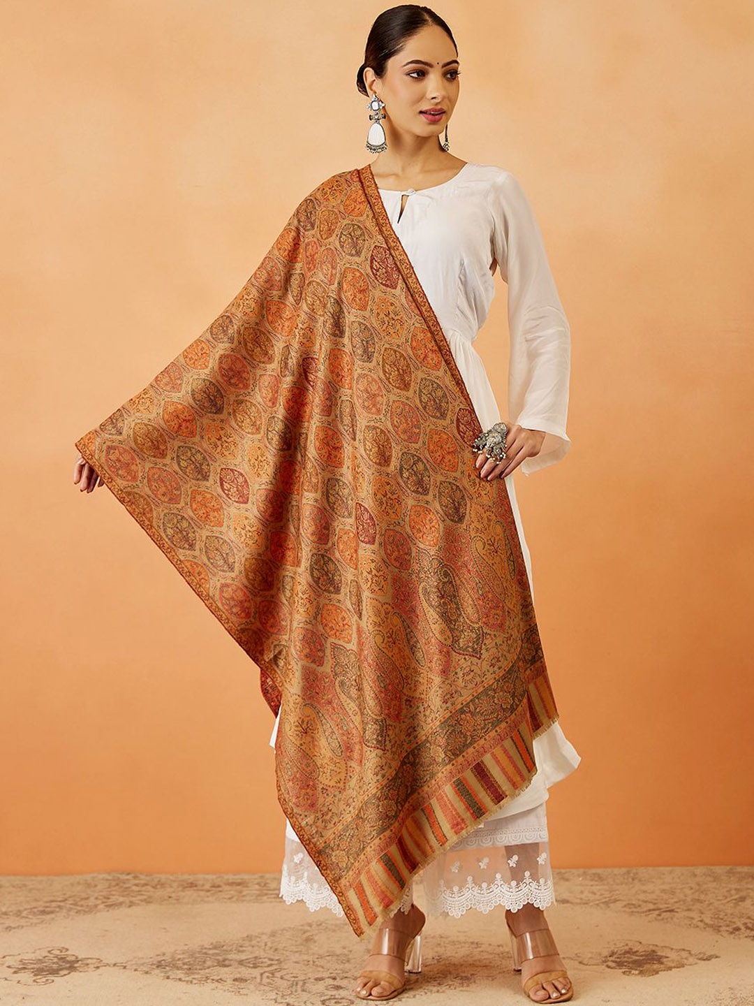 

Pashmoda Women Paisley Woven Design Shawl, Beige