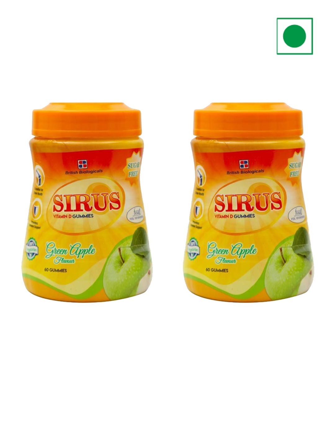 

British Biologicals Set Of 2 Sirus Vitamin D3 Gummies - 60 Gummies Each, White