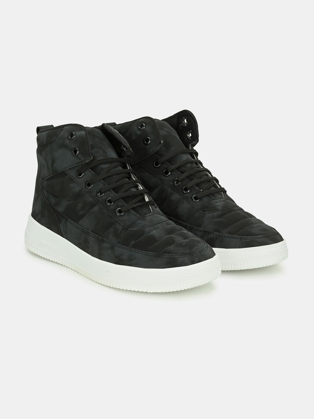 

LeatherKraft Men Printed Mid-Top Lace-Up Sneakers, Black