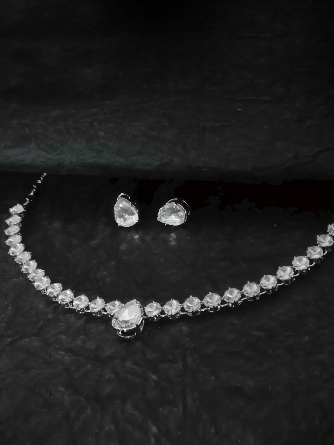 

DressBerry Cubic Zirconia & American Diamond Stone Studded Necklace & Earrings, Silver