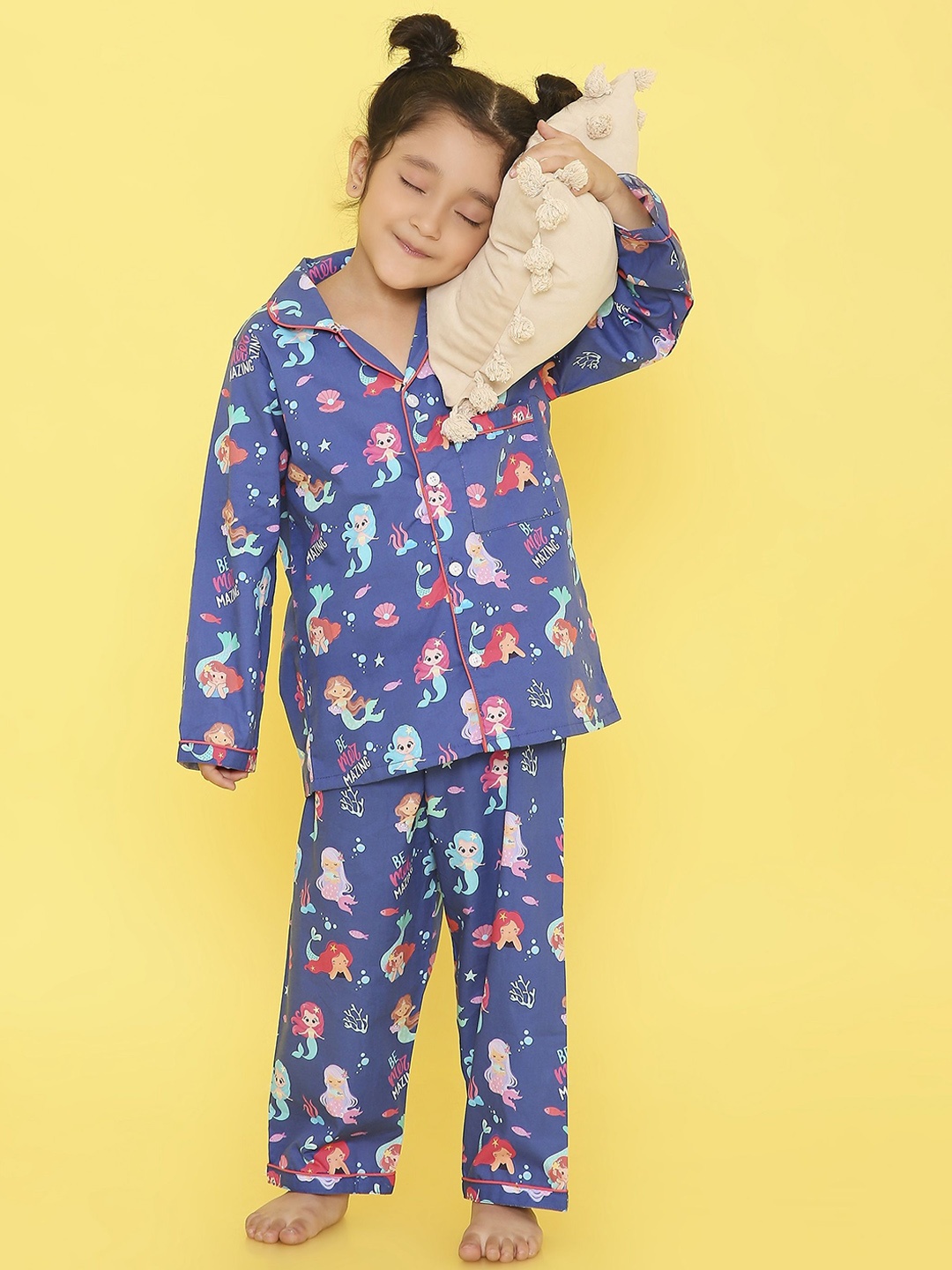 

Knitting Doodles Kids Graphic Printed Pure Cotton Night suit, Blue