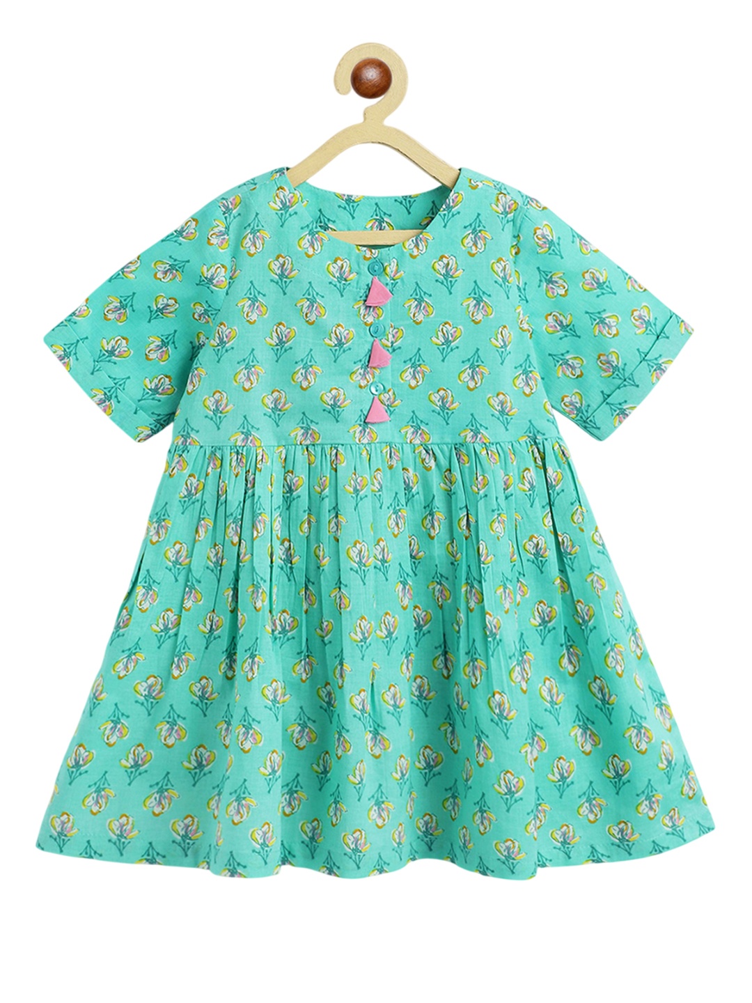 

Campana Ethnic Motifs Print Empire Midi Dress, Sea green