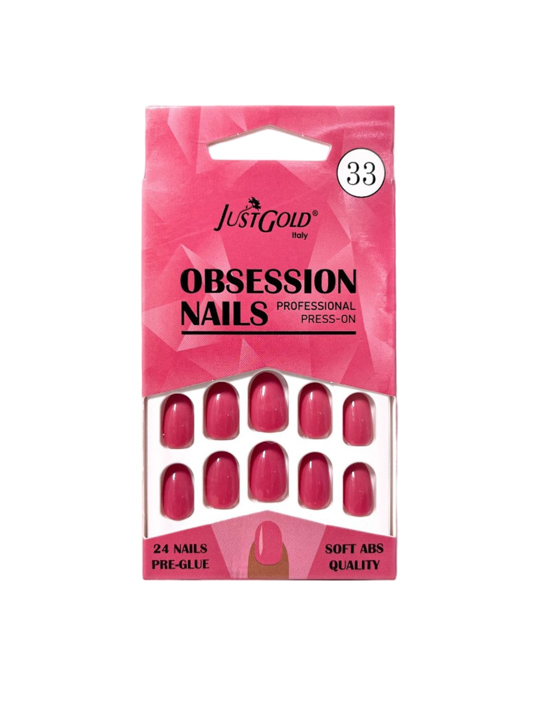 

JUSTGOLD Professional Obsession Set Of 24 Press On Pre Glued Waterproof Nails - Shade 33, Pink