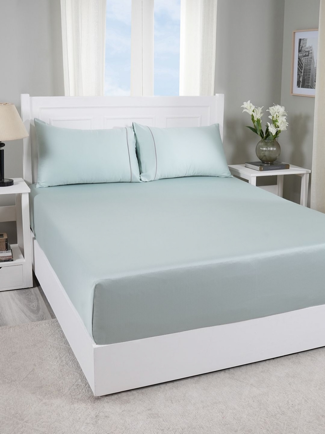 

MASPAR Blue 300 TC Bedsheet With Pillow Covers 1.52 m x 2.24 m