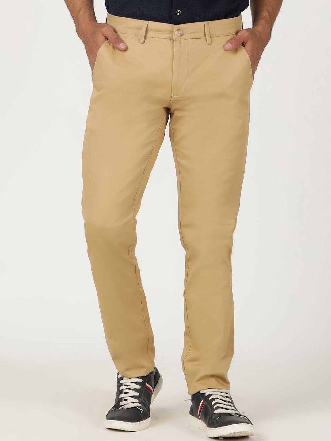 

Greenfibre Men Slim Fit Mid-Rise Cotton Trousers, Khaki