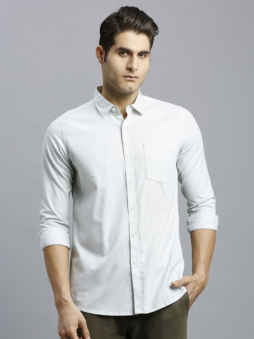 

Reid & Taylor Men Slim Fit Opaque Checked Casual Shirt, White
