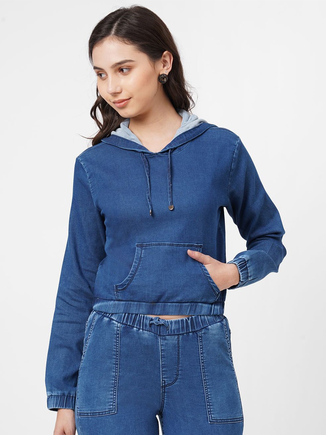 

Kraus Jeans Women Hooded Denim Sweatshirt, Blue