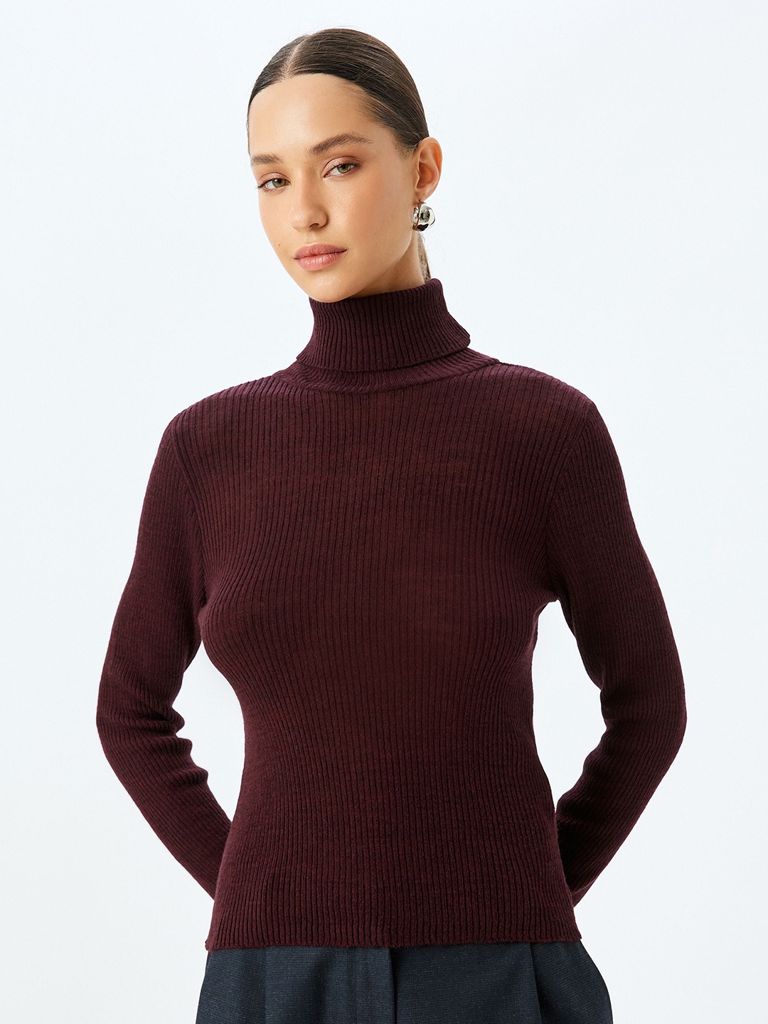 

Koton Women Long Sleeves Turtle Neck Pullover, Maroon