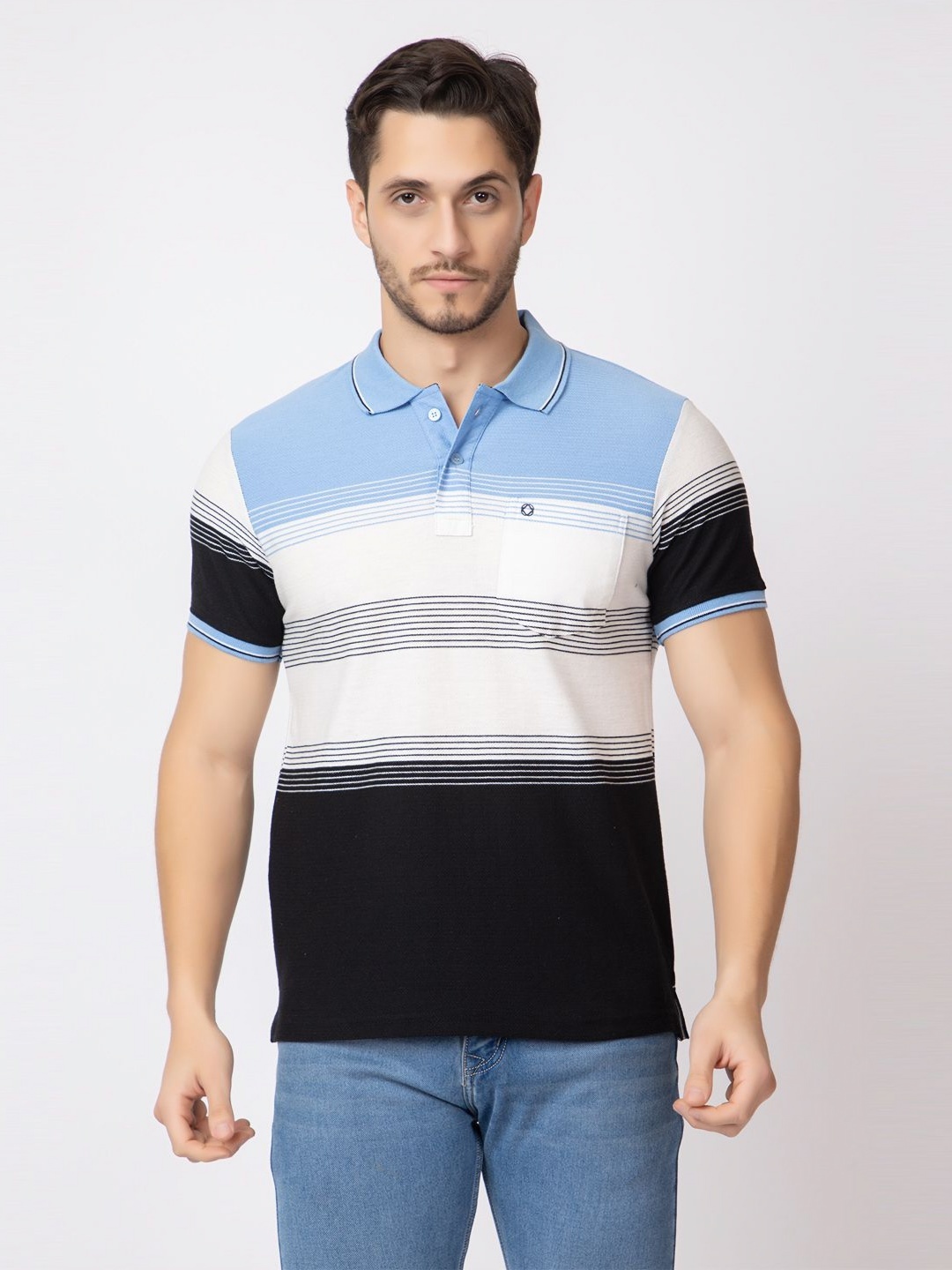

ARIIX Men Colourblocked Polo Collar Cotton T-shirt, Blue