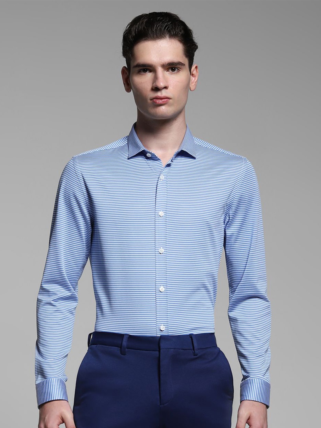 

Jack & Jones Men Slim Fit Multi Stripes Opaque Striped Casual Shirt, Blue