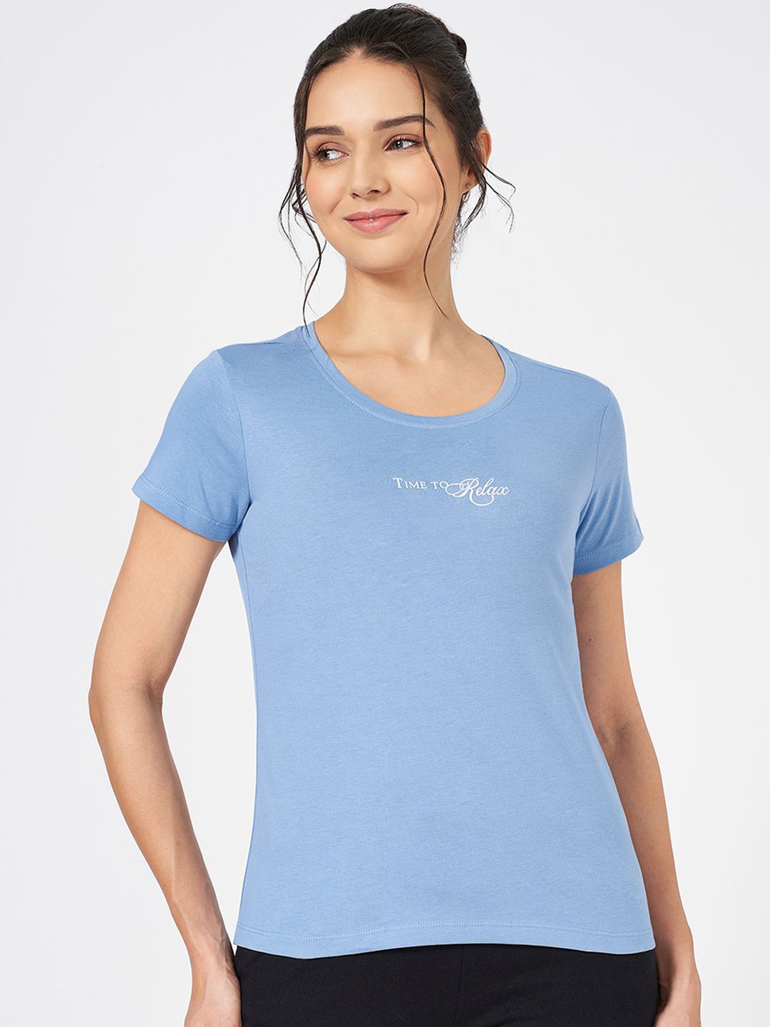 

Dreamz by Pantaloons Women Pure Cotton Lounge Tshirts, Blue