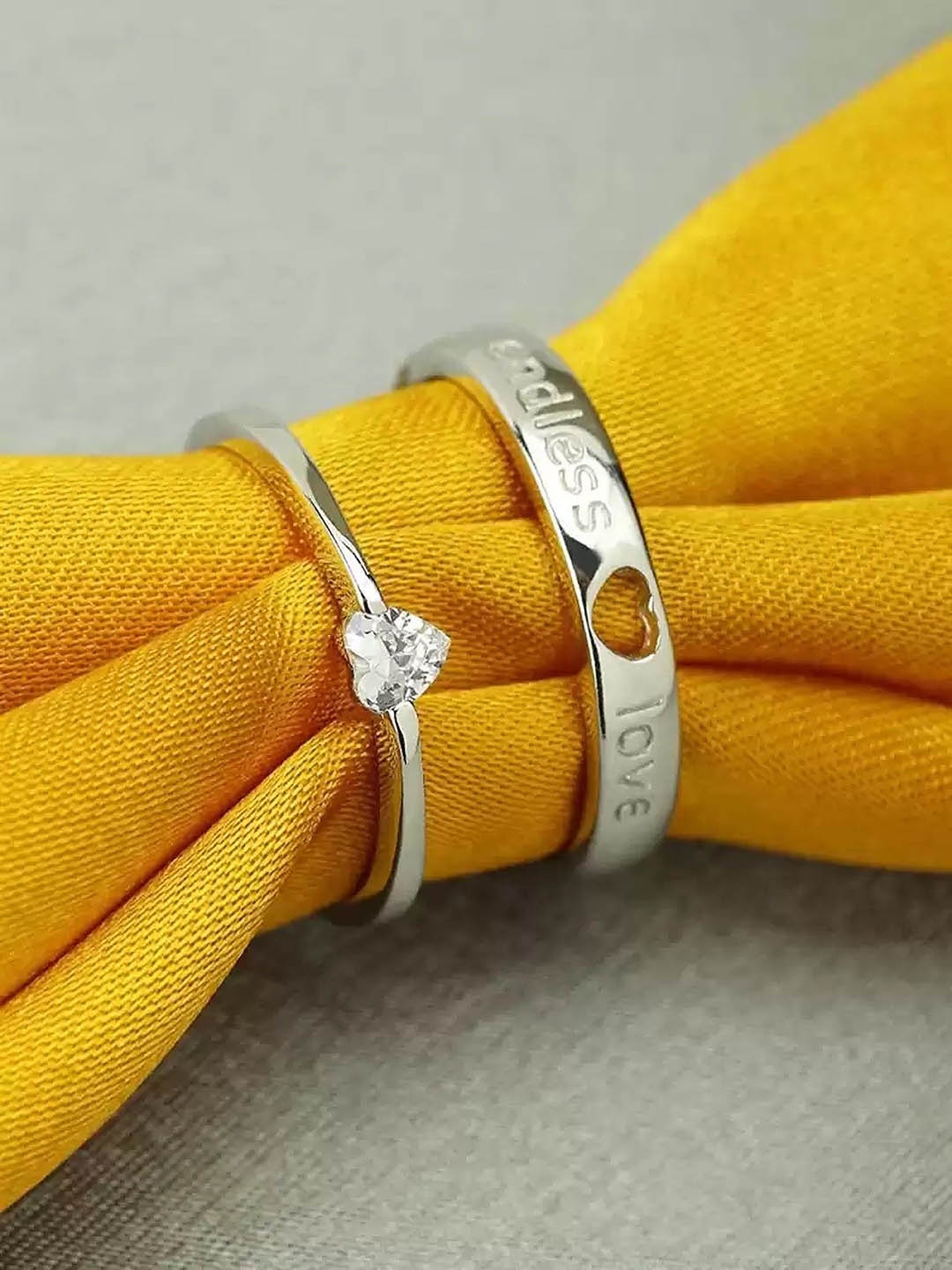

Lila Set Of 2 Endless Love Crystal Hearts Adjustable Couple Rings, Silver