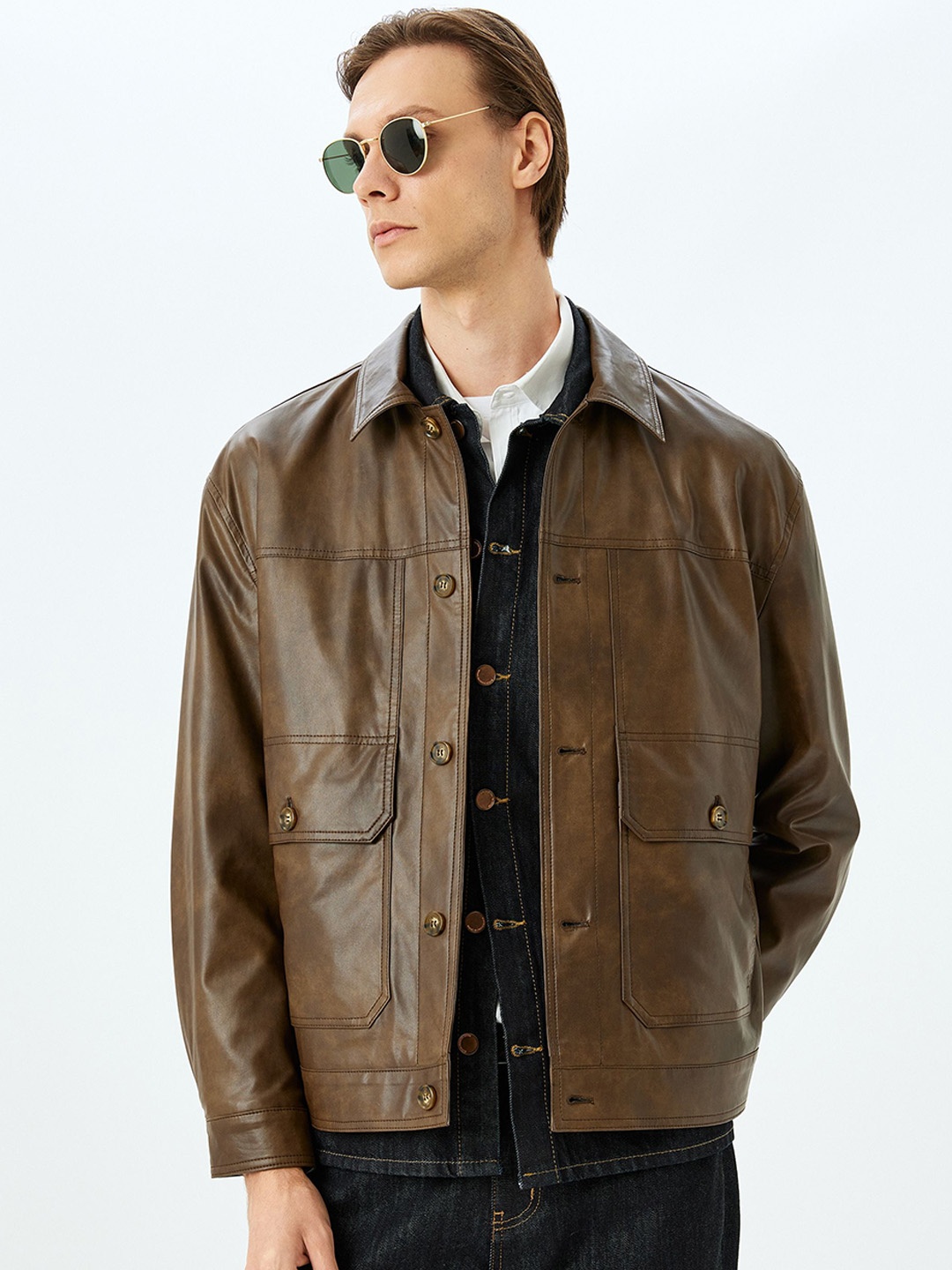 

Koton Men Biker Jacket, Brown