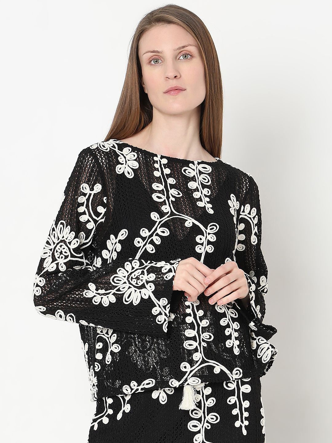 

Vero Moda Women Floral Embroidered Top, Black