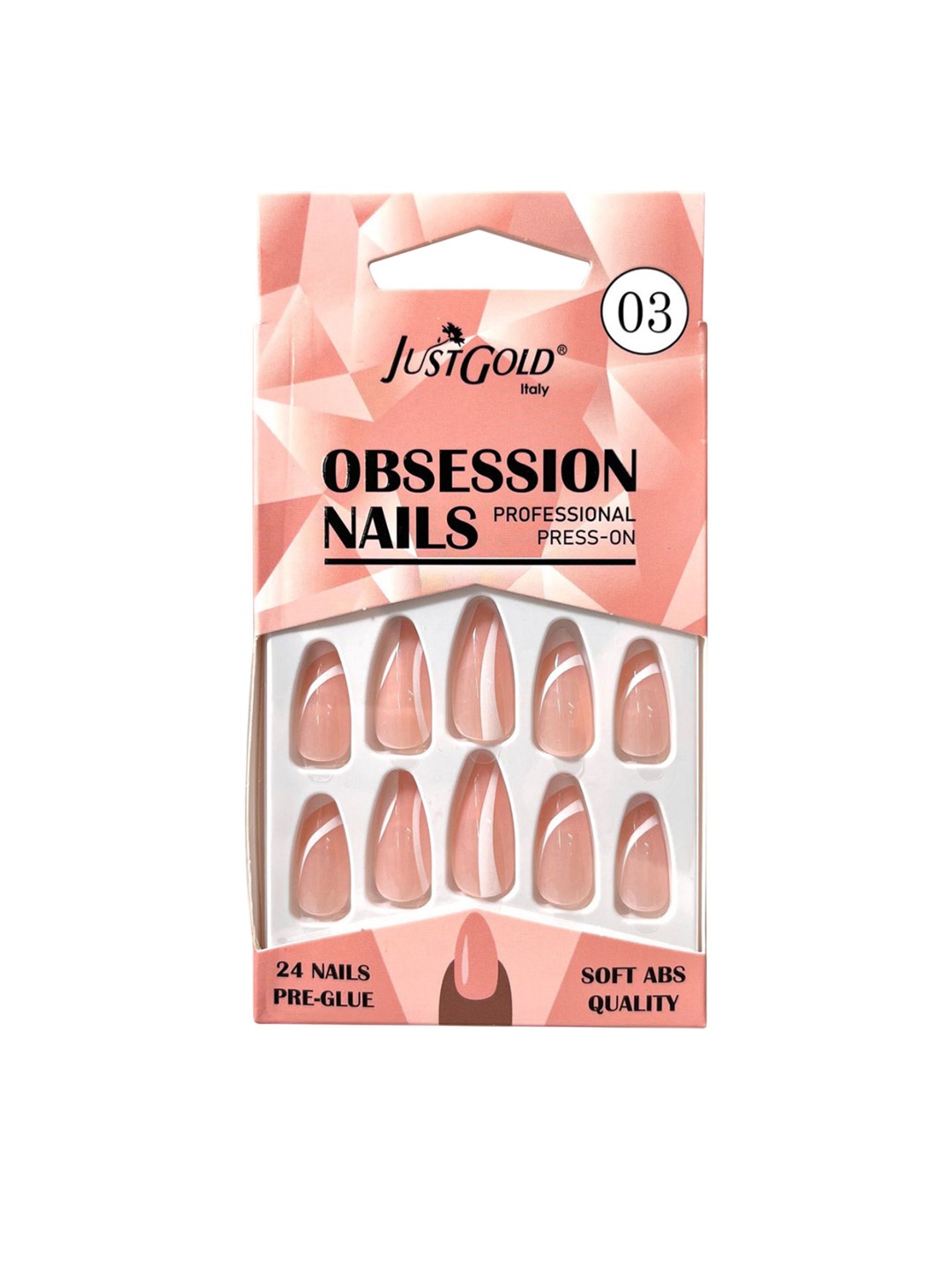 

JUSTGOLD Set Of 24 Professional Obsession Press On Pre Glued Nails - Shade 03, Pink