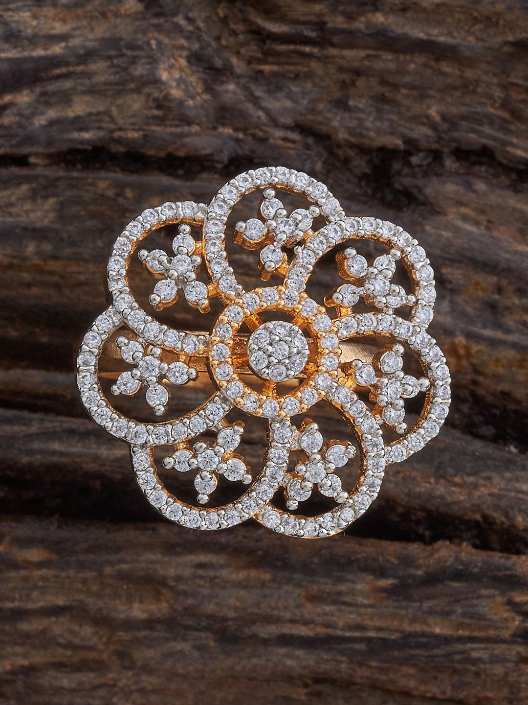 

Kushal's Fashion Jewellery Rhodium Gold Plated Cubic Zirconia Stone Studded Finger Ring