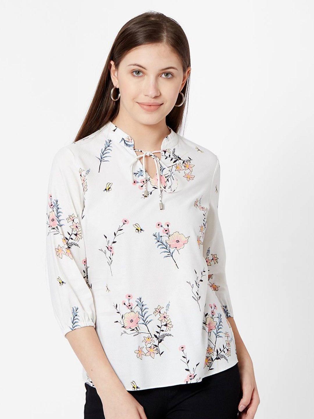 

Kraus Jeans Women Floral Printed Regular Top, White