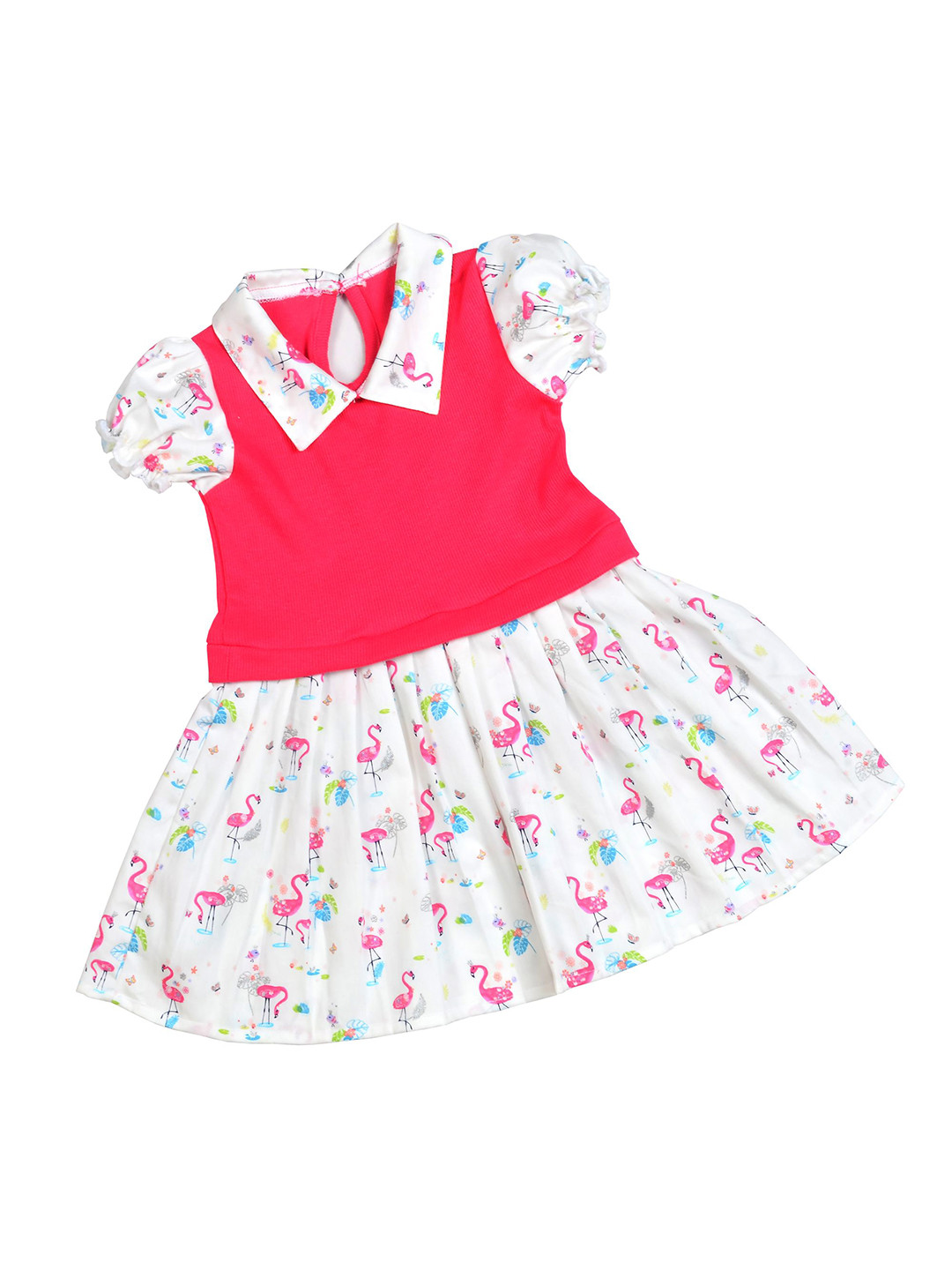 

BAESD Girls Animal Print Peter Pan Collar Puff Sleeve Cotton A-Line Dress, Pink