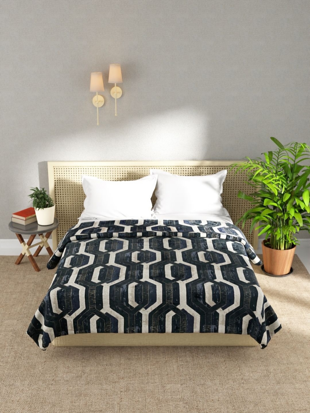 

KOPA Teal & Beige Striped Microfiber AC Room 300 GSM Double Bed Blanket