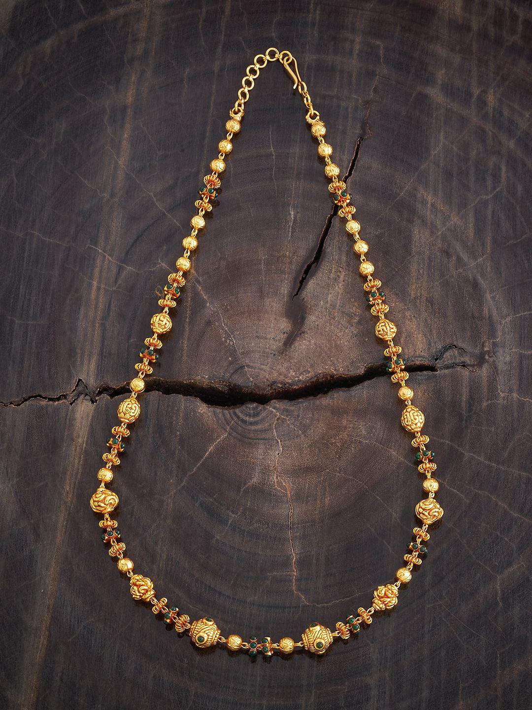 

Kushal's Fashion Jewellery 92.5 Pure Silver Gold-Plated Stone Studded Temple Chain