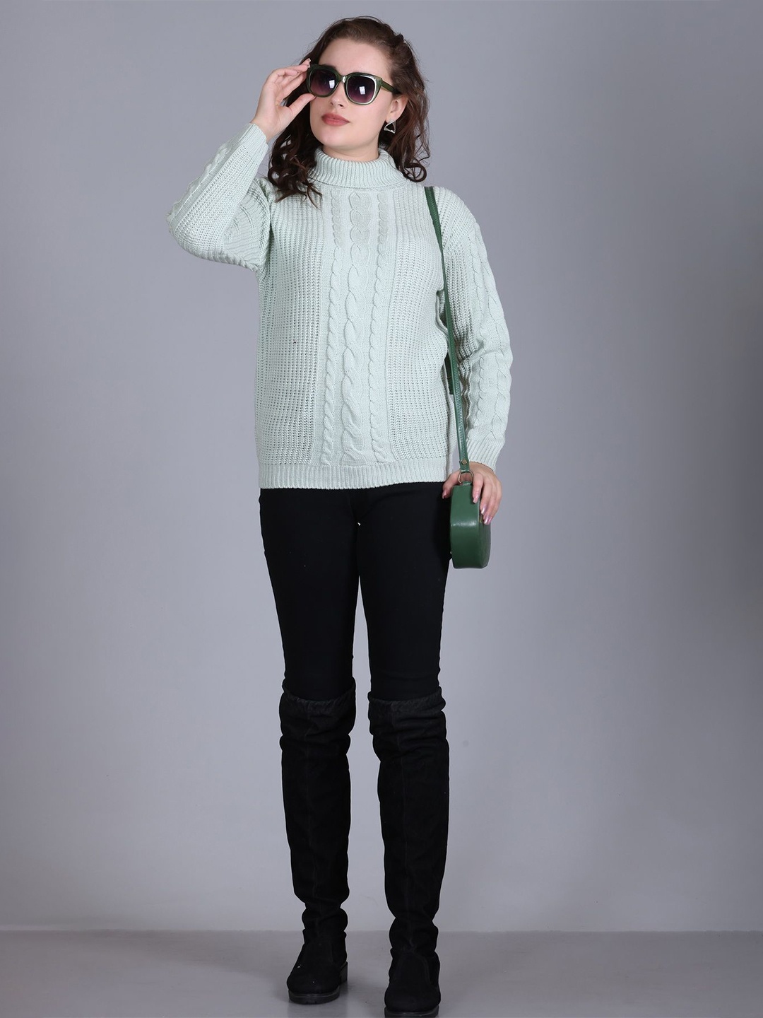 

MONTREX Women High Neck Woollen Top, Sea green