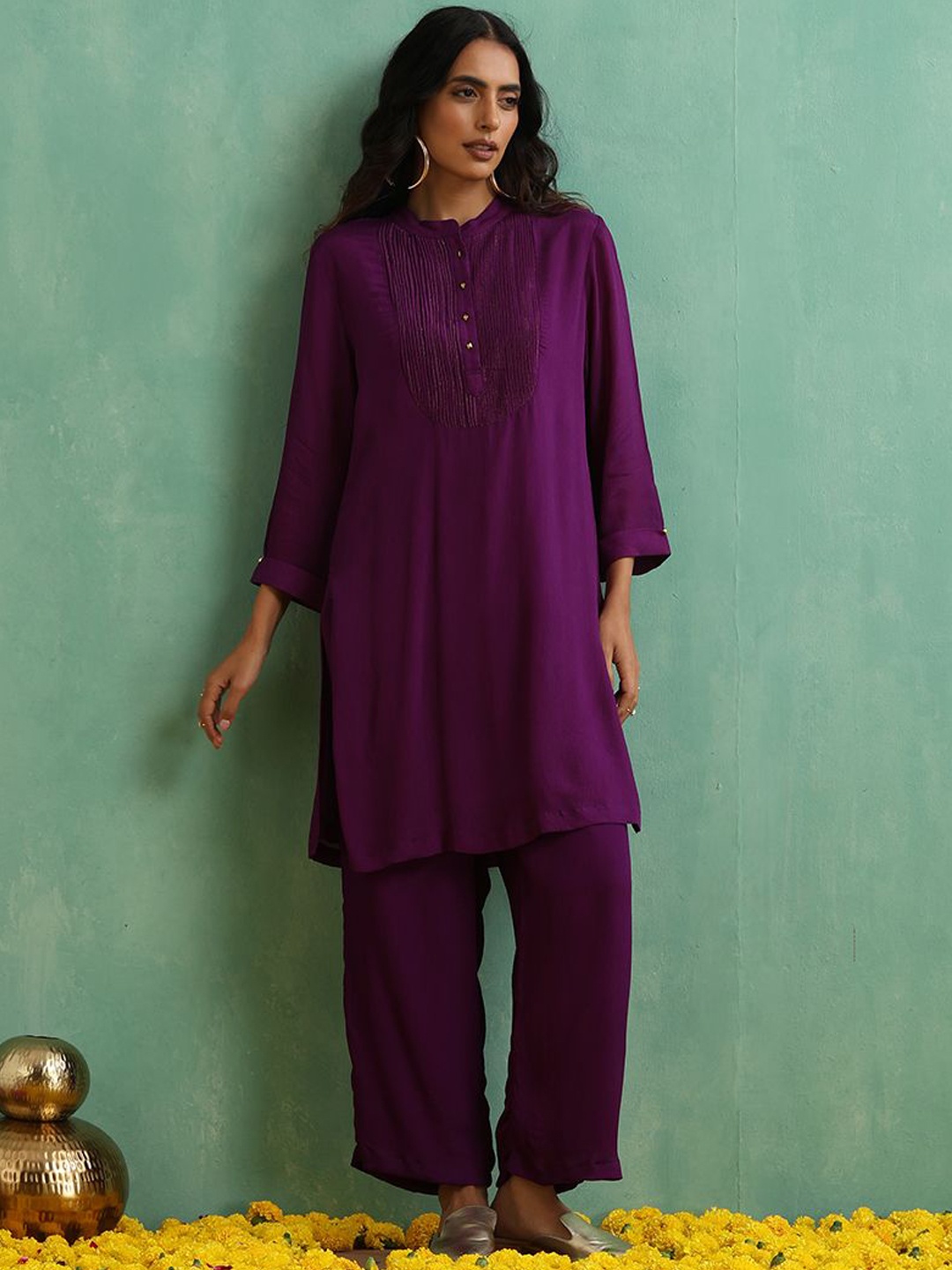 

indy Raaga Embroidered Zari Work Kurta With Trousers, Violet