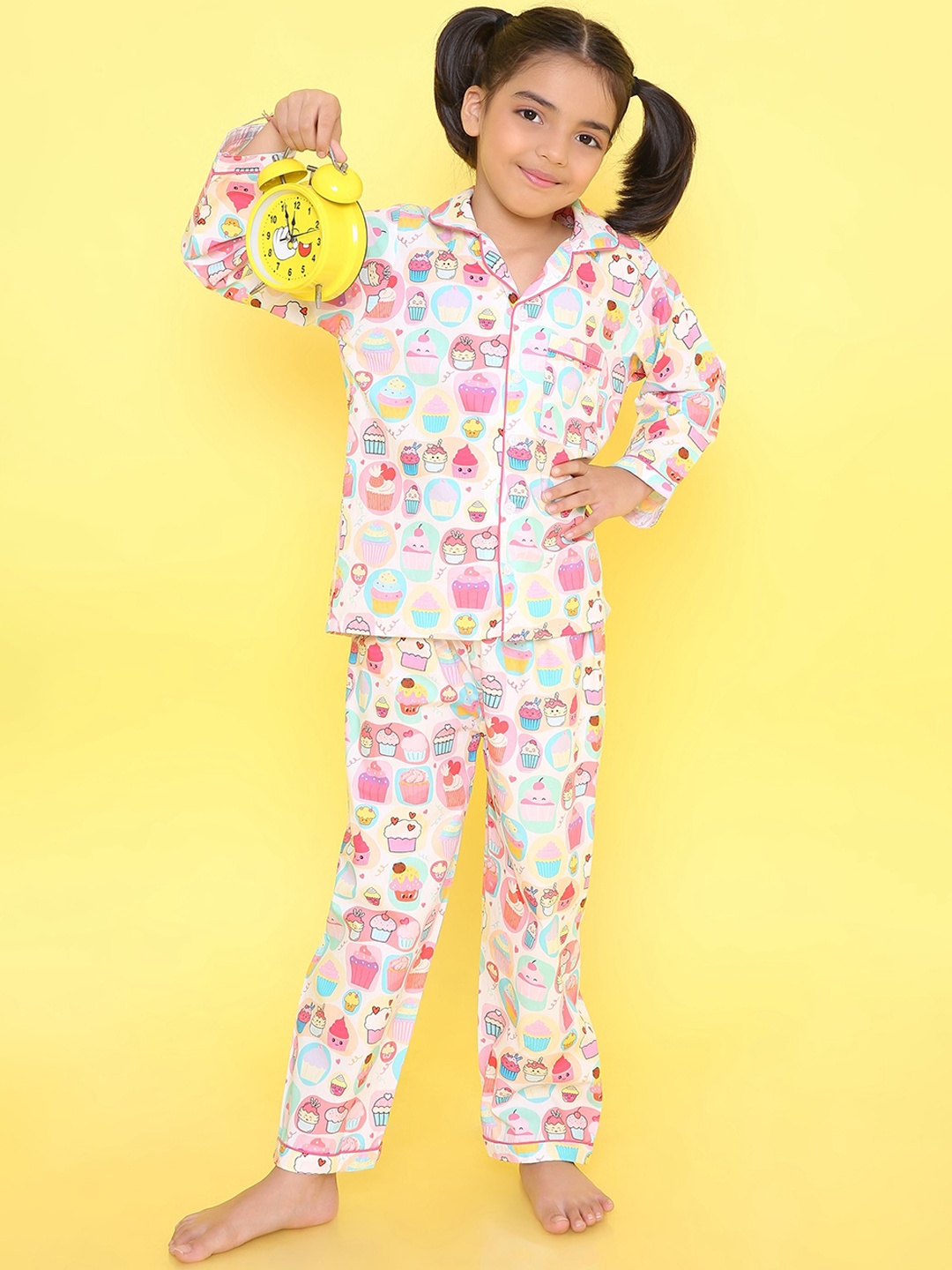 

Knitting Doodles Kids Printed Pure Cotton Night suit, Pink