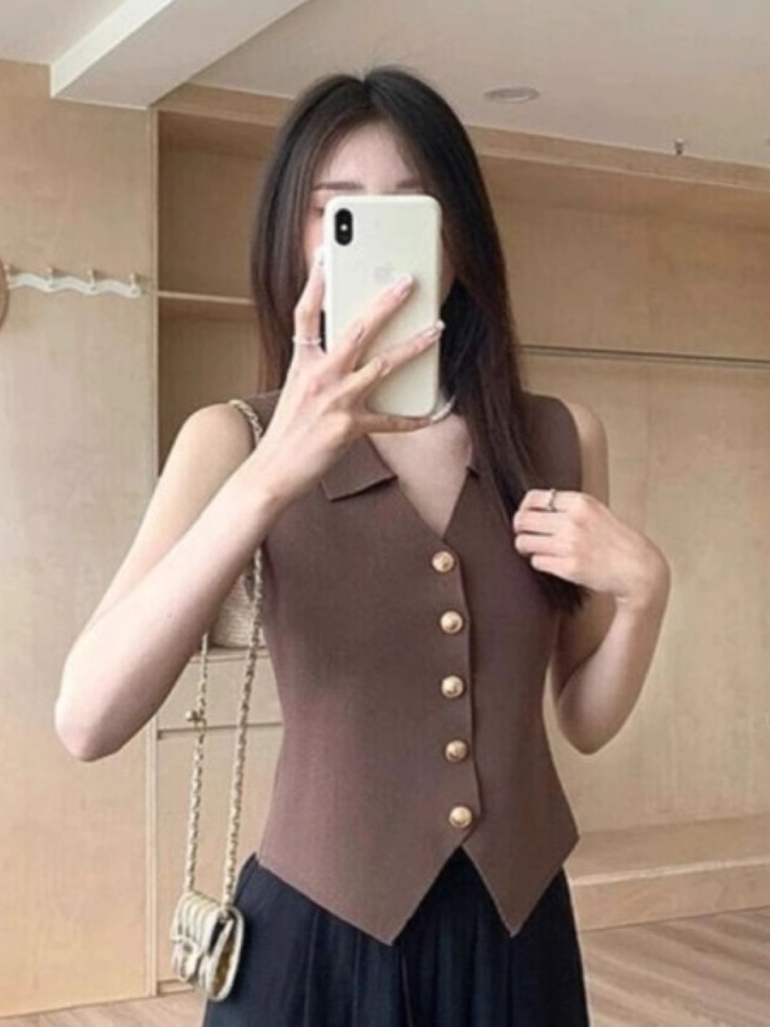 

KPOP Women Shirt Style Top, Brown