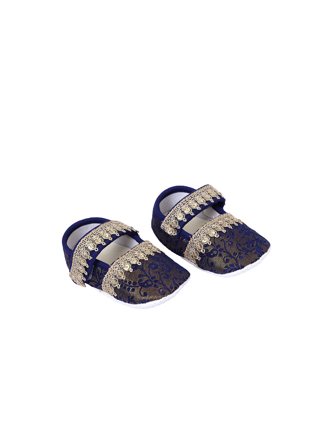 

COCO CANDY Girls Brocade Booties with Golden Lace, Navy blue