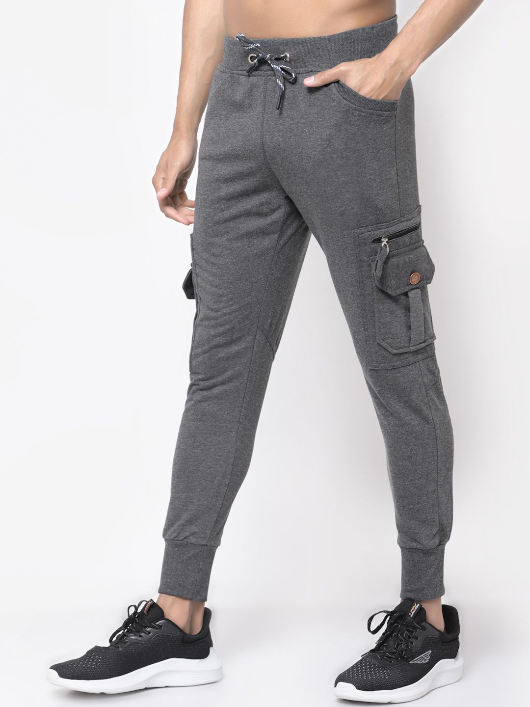 

UZARUS Men Cotton Slim Fit Cargo Joggers, Charcoal