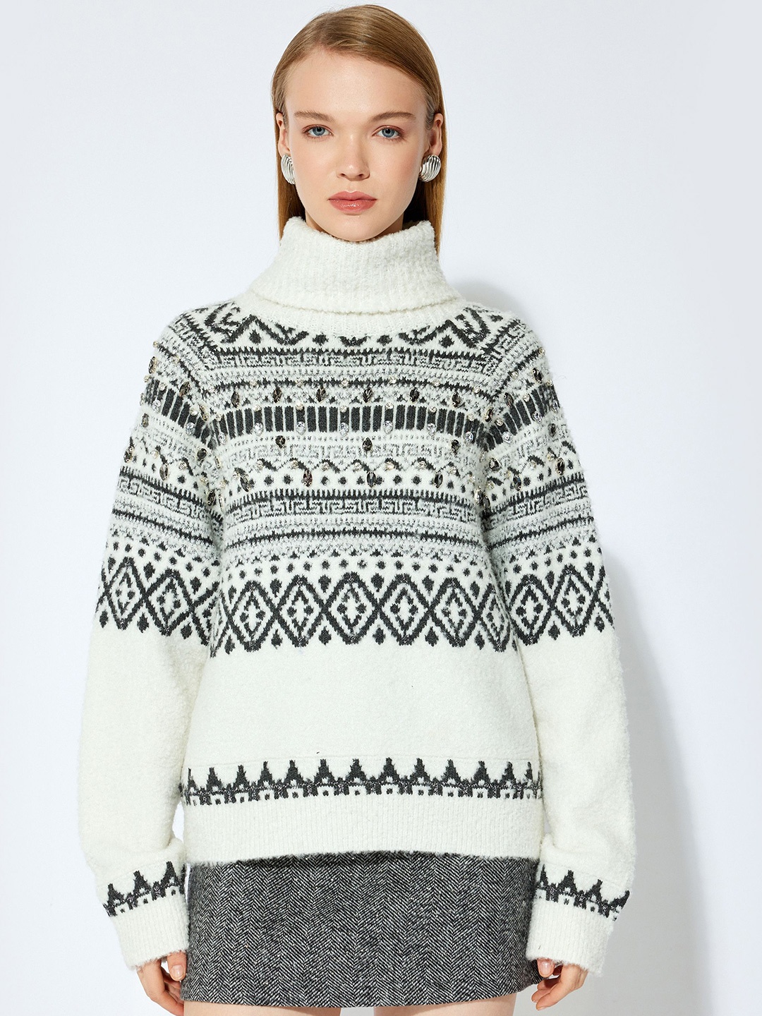 

Koton Women Quirky Self Design Pullover, White