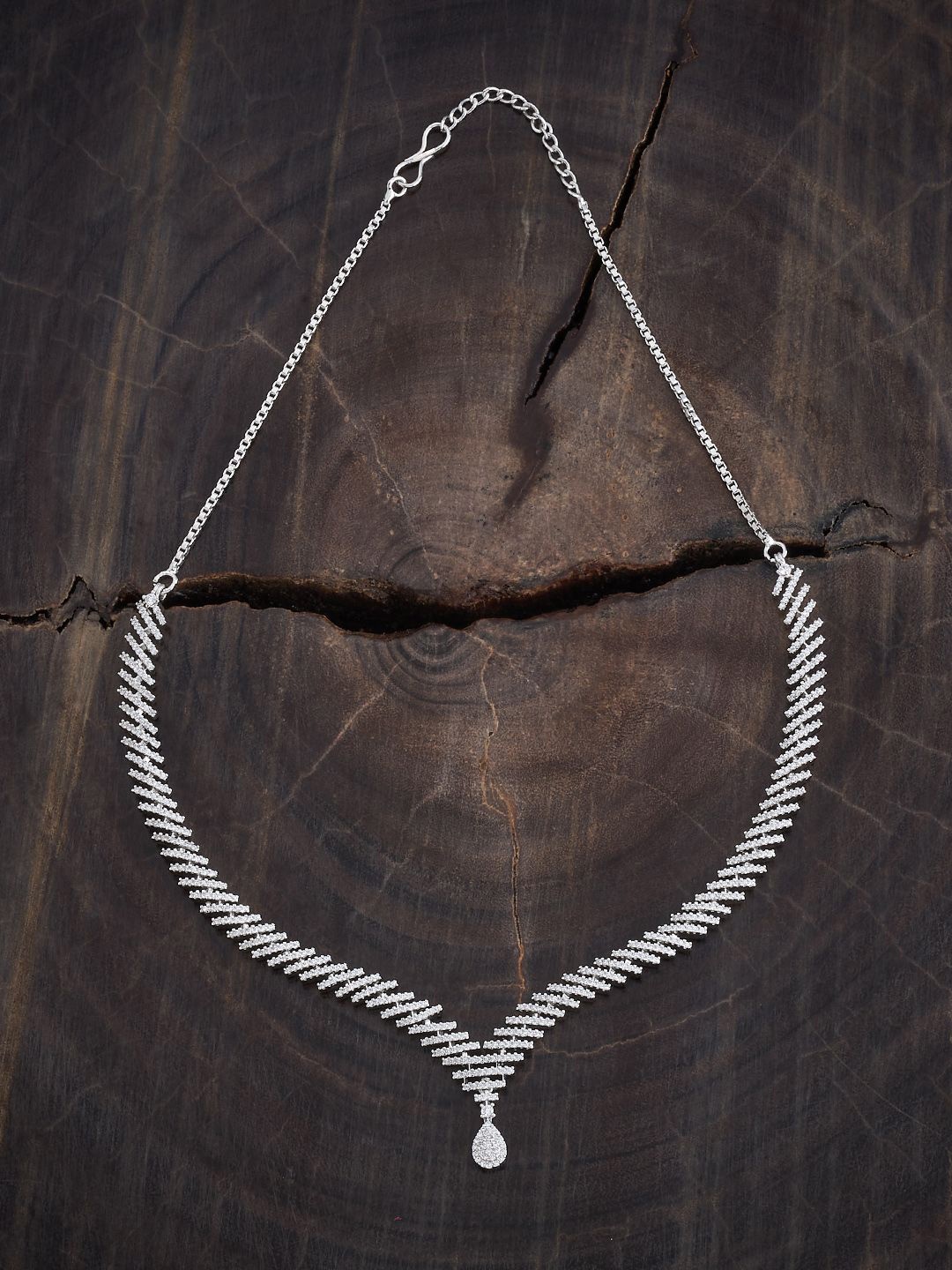 

Kushal's Fashion Jewellery Rhodium-Plated Cubic Zirconia Studded Necklace, Silver