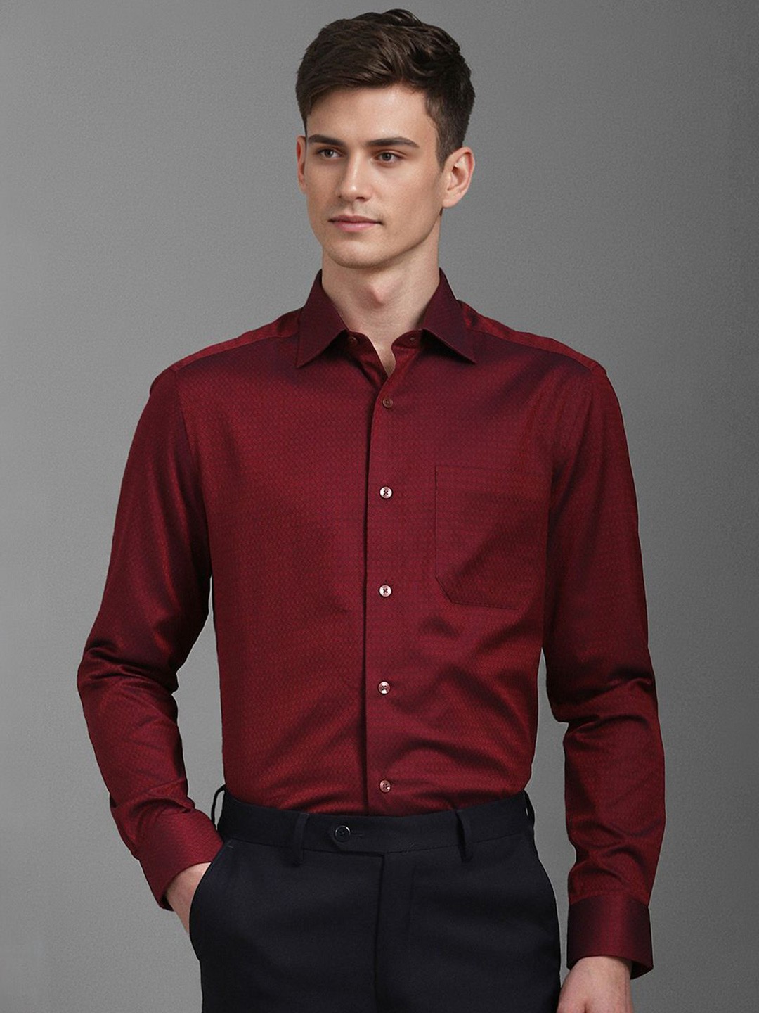 

Louis Philippe Men Classic Opaque Printed Formal Shirt, Maroon