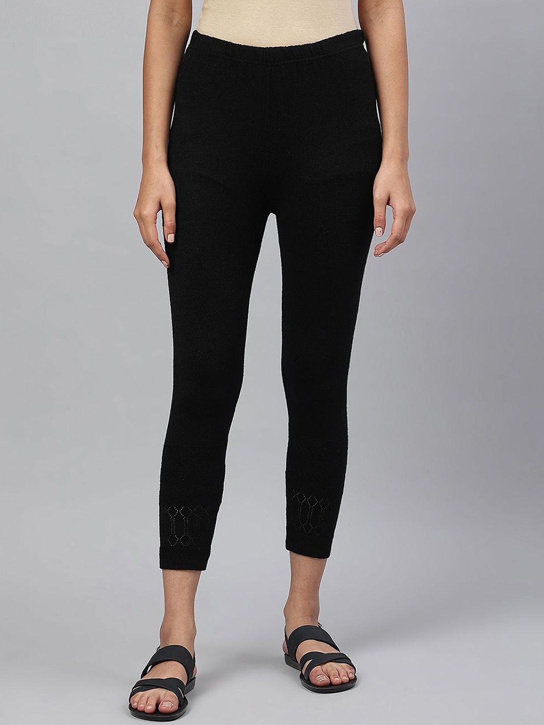

AURELIA Women Acrylic Ankle Length Slip-On Leggings, Black