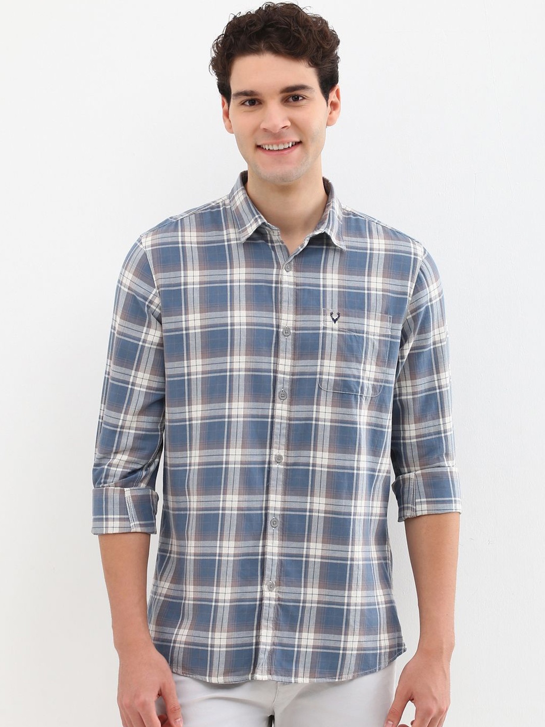 

Allen Solly Men Custom Opaque Checked Casual Shirt, Blue