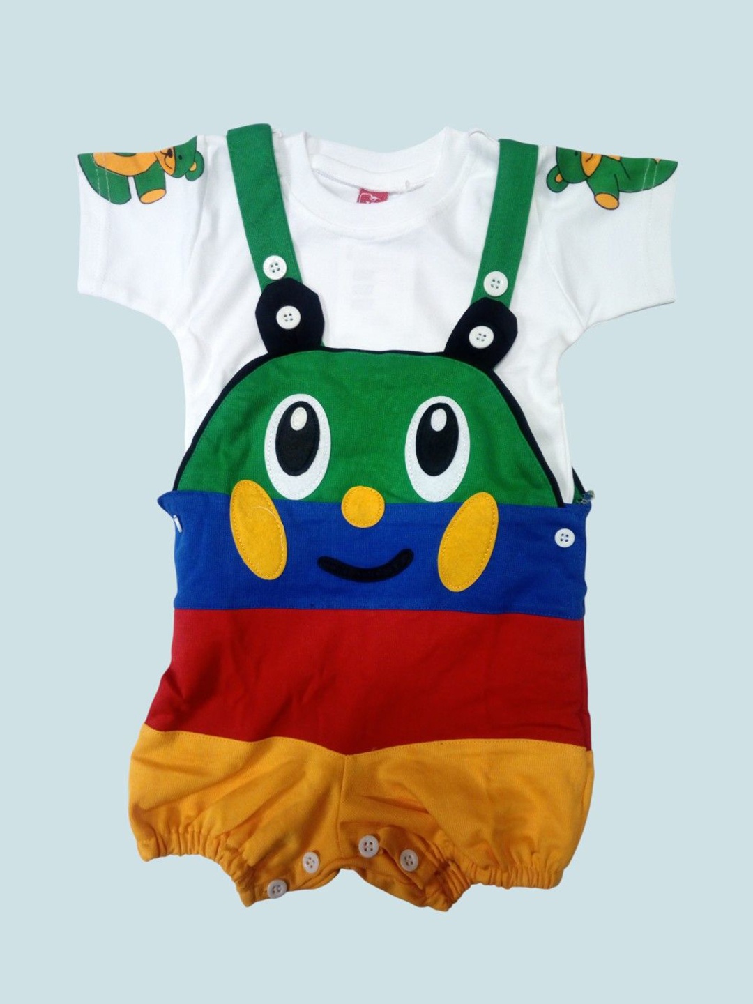 

Yellow Bee Infant Boys Printed Dungaree With T-Shirt, Green