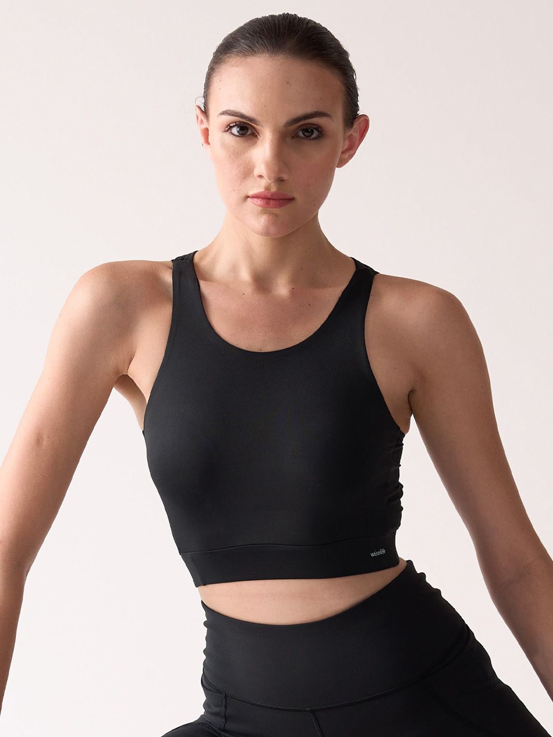 

WiseLife Women Non Padded Full Coverage Seamless Workout Bra, Black