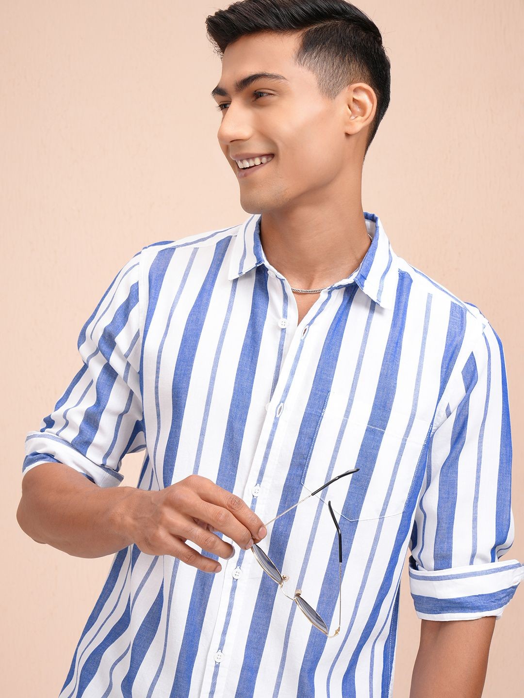 

LOCOMOTIVE Men Opaque Striped Casual Shirt, White